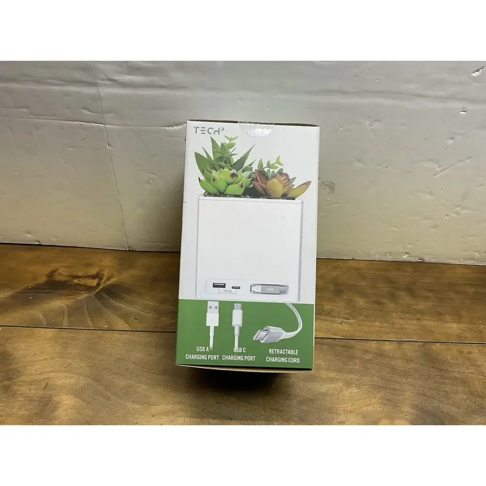 Tech2 Power Bloom Charging Decorative Plant with Built-in retractable USB-A & C2
